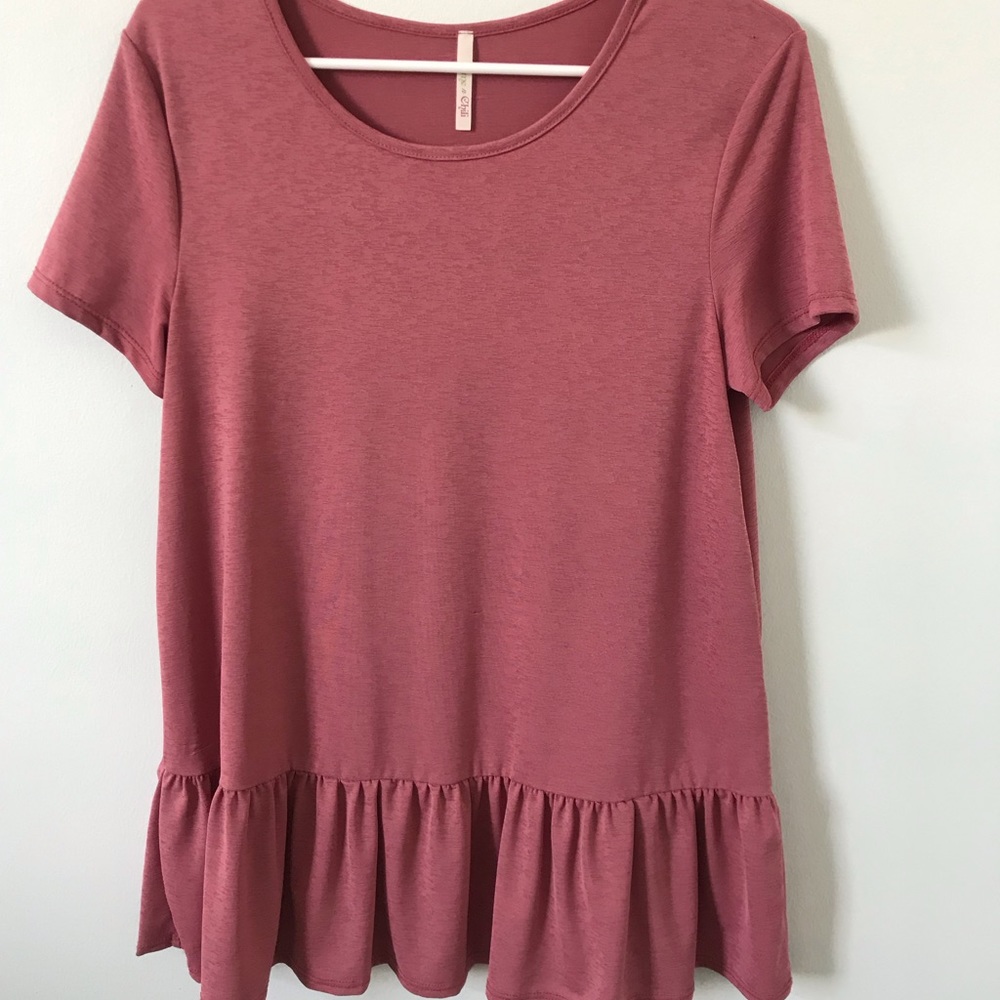 Short Sleeve Peplum Style Mauve Pink Tunic